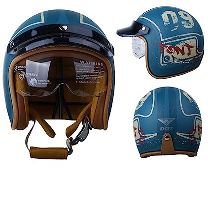 GHHTHEN Casque Vintage ECE Homologué Casque De Moto Confortable pour Street Bike Cruiser Hélicoptère Moto Scooter Adulte Moto Jet Casque avec Double Visière pour Adulte Hommes Femmes