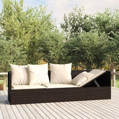 GuyAna Outdoor-Loungebett mit Kissen Braun Poly Rattan Gartensofa Mit Liegefunktion Patio Furniture