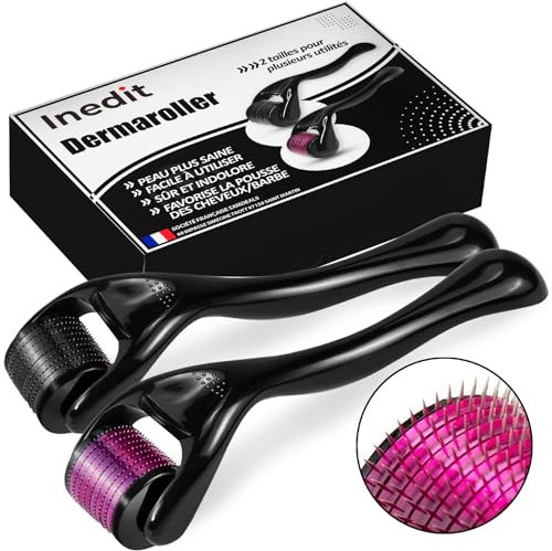 Dermaroller - 2 modèles (0,25mm + 0,5mm) - Roller Barbe - Kit De 2 Rouleaux A Micro-Aiguilles Pour Traitement De La Peau - Résultats Garantie (Noir/Violet)