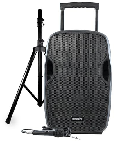 Enceinte Active Gemini AS-12TOGO sur Batterie Sono DJ PA, 1500W, 12 Pouces, USB SD Bluetooth Radio FM, Microphone, Support Pied