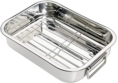 PEBBLE HUG Roasting Tin Tray Oven Stainless Steel Roasting Rack, Roasting Tray with Removable (Grill) Rack, Sturdy and Durable, X Large (X Large 42X30.5X6CM)