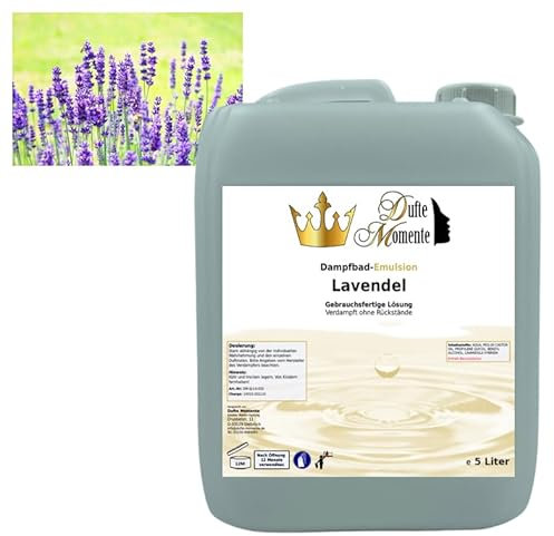 Dufte Momente | Dampfbad Emulsion 5 Liter Lavendel | geprüfte Qualität | mit naturreinen und natürlichen ätherischen Ölen | gebrauchsfertig | vegan und ohne Tierversuche