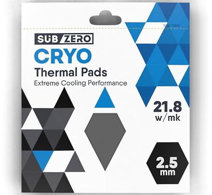 subZero CRYO 21.8w/mk Thermal Pad, 100x100mm, Super Soft Thermal Compound, Gap Filler for GPU/Laptop Heatsink/GPU/CPU/LED Cooler (2.5mm)