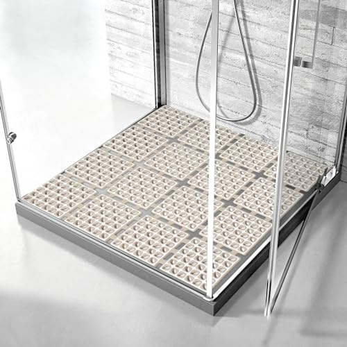 Lurowo Tappetino da doccia antiscivolo 60x60cm, sottovasca con ventose per doccia o vasca da bagno, tappetino antiscivolo pieghevole e tagliabile per doccia (Kahki, 60 x 60 cm)