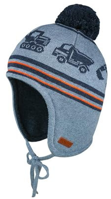 maximo MINI Boy-Mütze, ausgenäht Baufahrzeuge, Pompon Made in Germany