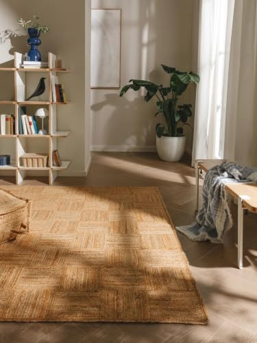 benuta Pure Jute Teppich Jutta - Natur 120x170 cm - Handgewebter Wohnzimmerteppich - Natürliches Boho Design - Für Fußbodenheizung geeignet