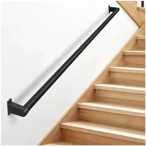 Industrial Stair Railing Metal Hand Rails for Indoor Stairs Wall Mount Staircase Handrails 1.5 Pipe Stair Handrail for Steps Black Aluminum Stairway Railing for Outdoor & Indoor Stairs 5ft