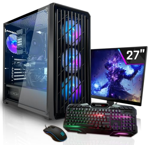 SYSTEMTREFF Basic Gaming Komplett PC Set AMD Ryzen 7 PRO 5755G 8x4.6GHz | Radeon RX Vega 8 4K | 512GB M.2 NVMe | 16GB DDR4 RAM | Windows 11 | 27 TFT Monitor | Desktop Paket Computer für Gamer, Gaming