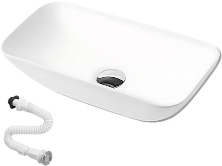 Lavabo de Cerámica, Lavamanos Blanco de Aseo Anti-manchas, Lavabo sobre encimera para Baño, Fácil de Limpiar y con Conexiones Estándar. Ideal para Cocina o Baño. (48x23,5x11,5 CM)