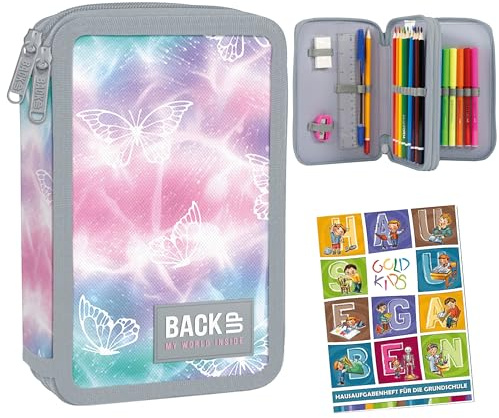 Goldkids - Federmäppchen 2 Fächer - Mäppchen für Mädchen - Federmappe 2-Fach Federtasche Gefüllte Schüleretui 32-teilig - Schulmäppchen und Hausaufgabenheft