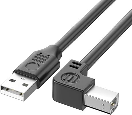 Hanprmeee Printer Cable 1.5M,USB Printer Cable 90 Degree USB 2.0 A Male to B Male Printer Scanner USB B Cable Cord with 480Mbps High Speed Printing,1.5M (Right Angle)