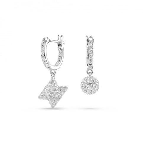 Swarovski Dextera Rhodinierte Rundschliff Stern und Kugel Asymmetrisches Design Tropfen Ohrringe Weiß 2,6 cm x 0,9 cm Kristall Kristalle, 2.6 cm x 0.9 cm, Kristall, Kristall