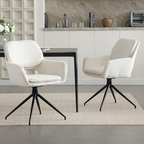 chairus Esszimmerstühle Akzentstühle 2er Set Kunstfell 360° Drehstuhl Sessel Büro Moderne Küchenstühle Polsterstühle für Wohnzimmer (Weiß)