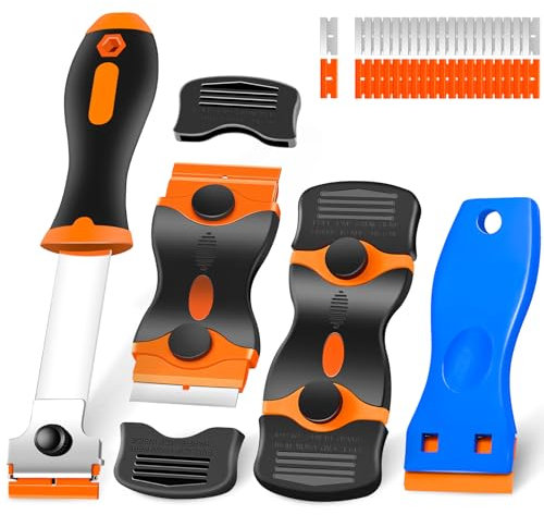 Razor Blade Scraper - Glasschaber Fenster mit 20 Rasierklingen & Kunststoffklingen - Rasiermesser Klingen, Razor Blades, Schaber Werkzeug, Decals, Kochfelder - Küchenschaber (Set 1)