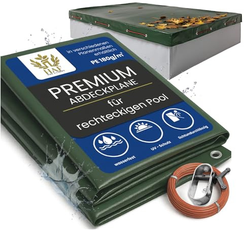 HAF - Poolabdeckung Rechteckig für Pools 800x400 cm (Planenmaß 880x480 cm) – Winterfeste Abdeckplane zur Poolabdeckung im Sommer und Winter – Poolplane (Winterabdeckung) aus wasserdichtem PE 180g/m²