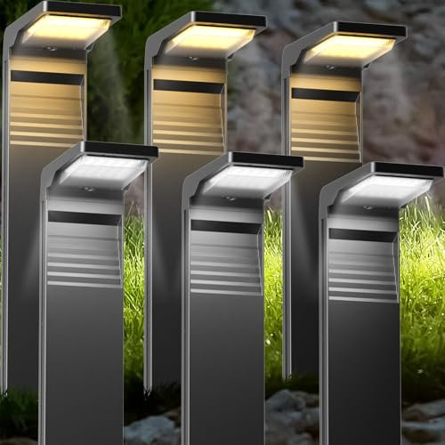 OUSFOT Faretti Solari da Giardino con 2 Temperature di Colore 6 Pezzi, Luci Solari da Giardino Potenti 32 LED, IP65 Impermeabile Luci da Esterno Giardino, Sentiero, Vialetto, Terra Percorso, Nero