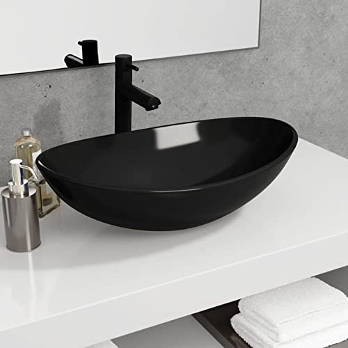 Brokky Waschbecken Hartglas 54,5x35x15,5 cm Schwarz Kleines Waschbecken GäSte Wc
