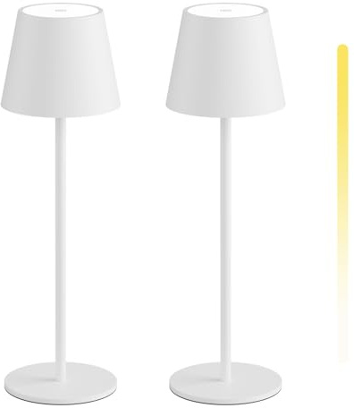 K-Bright 2 Stück LED Dimmbare Akku Tischlampe aus Aluminium Weiß | 3000K/4000K/6000K Drei Farbtemperaturen akku Tischleuchte mit USB-C, IP54 Wasserdichte für Esstisch, Nachttisch und Camping