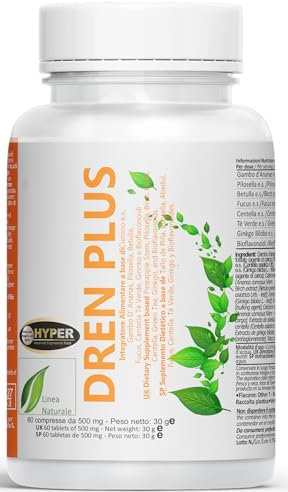 Hyper Integratore Drenante Forte: Dimagrante Anticellulite con Gambo d'Ananas, Pilosella, Betulla, Tè Verde e Ginkgo Biloba - Perdita di Peso e Ritenzione Idrica - 60 Compresse Prodotto in Italia