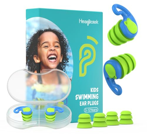 Hearprotek bouchon oreille piscine enfant, 2paires boule quies enfant réutilisables silicone étanche pour petits conduits auditifs-protege oreille pour natation,douche,bain,surf 3-12 ans(bleu)