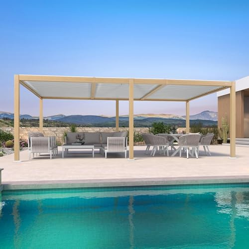 PURPLE LEAF Pergola Bioclimática Aluminio 3,5 x 6,35 m, Carpa Impermeable Cuchillas Orientables, Pérgola Terraza Jardín Cochera Boscosa