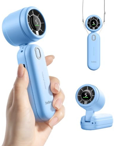 Diveblues iTurbo High-Speed Portable Handheld Turbo Fan, LED Display, 2000mAh Rechargeable Battery, 5 Wind Speeds, Up to 6H Runtime, Mini Fan for Travel, Commute, Outdoor, Gifts for Women Men
