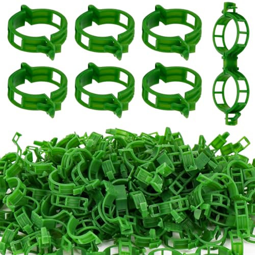 Hysagtek 200 Pcs Plant Clip for Climbing Plants Dual Garden Plant Support Clips Vine Clips Twisty Plant Rings Combination Green Plastic Clips for Secure Gardening Support