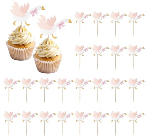 Lyreh 24uds Decoración Cupcakes, Papel Divertido con Ganso Accesorios Decoración Fiestas Temáticas Animales Suministros para Tartas Cumpleaños Postres