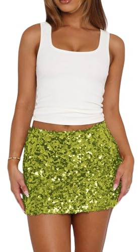RARITYUS Minifalda de lentejuelas brillantes para mujer, cintura baja, falda tipo lápiz, para conciertos, bailes, festivales