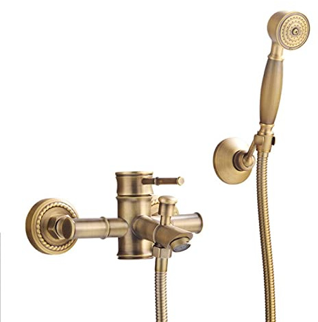 Brass Shower System Antique Wall Mounted Shower Set Bathroom with Hand Shower Faucet, Retro Shower Mixer for Hotel Gym