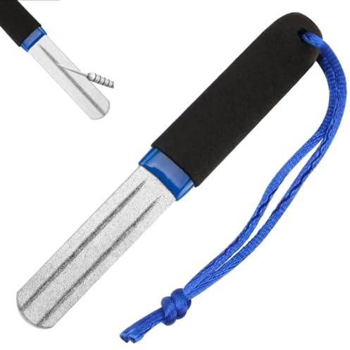 BrambleCo 1 Pcs V-Groove Dart Sharpener – Double-Sided Diamond Files with Handle – Portable slim darts sharpener & repointing tool for steel-tip maintenance – Reduces bounce-outs