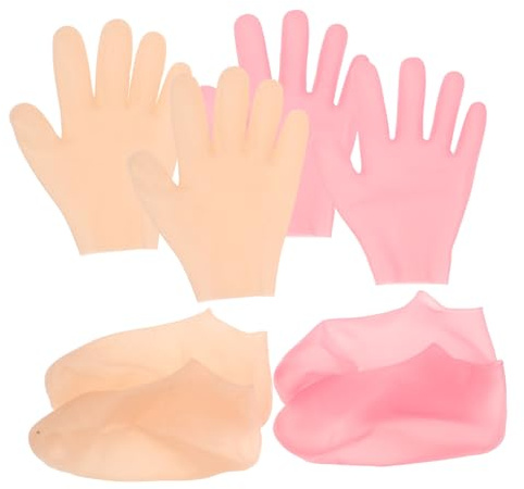BAZEITFLOW Feuchtigkeitsspendende Silikon Fuß Handmaske mit Peelingfunktion Elastische Socken und Handschuhe für Trockene Rissige Füße Sanfte Hautpflege über Nacht Pflegekombination