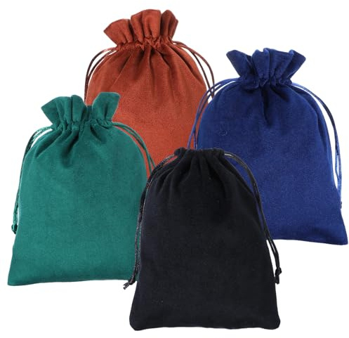Samtbeutel 4 Stück, Weiche Samt Geschenkbeutel, 20 x 15 cm Würfelbeutel | Samtsäckchen mit Kordelzug, Filzbeutel mit Kordelzug für Schmuckarmband-Aufbewahrung, Weihnachtsgeschenke, Brettspiele