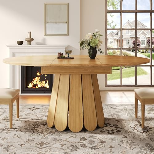 LORISMAI Esstisch ausziehbar, Esszimmertisch, Küchentisch, balkontisch, esstisch Holz Runder Esstisch, ausziehbar zu oval, 118-158 cm, Platz für bis zu 6 Personen, Holzfarbe