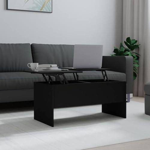 Teenpull Couchtisch Schwarz 102x50,5x46,5 cm, Holzwerkstoff, Höhenverstellbar mit Stauraum, Modernes Design für Wohnzimmer, Feuchtigkeitsbeständig