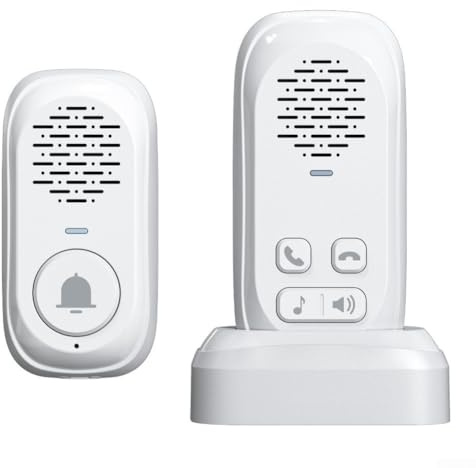 Interphone sans fil | Interphone vocal à portée de 300 m | Interphones étanches 2 voies sans fil pour la maison | 4 contrôles de volume | 2 intérieurs et 1 extérieur (blanc)