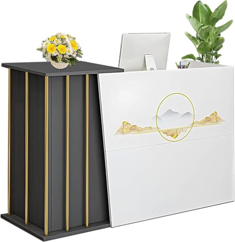 GDBTDL Bancone Reception Multiuso in Legno con 2 Cassetti e 2 Ripiani, Banco Cassa Moderno per Ufficio, Negozio, Salone di Bellezza, Hotel o Supermercato