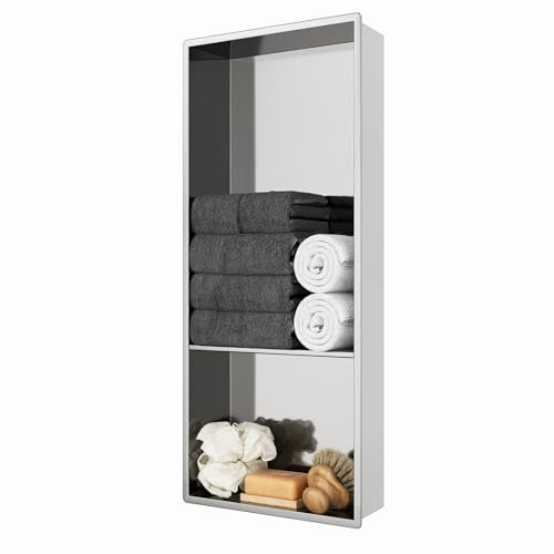 KEOKBON Duschenische 25x60cm Edelstahl, Silber | 304 Edelstahl, Fliesenlos Integriert, 25x40/25x20cm, doppelt, 25x60x10cm, rostfrei, für Shampoo und Duschgel, Keine Fliesen