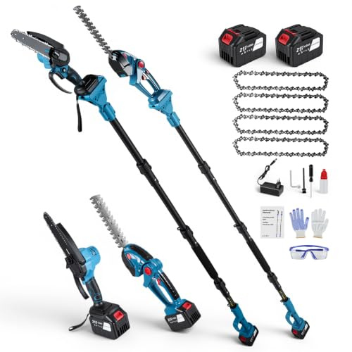 4 in 1 Astschere Teleskop,6 Zoll Teleskop Astschere,Heckenschere mit 2x4000mAh Akku,180° Einstellbarer Winkel,Kupfermotor(25000U/min),4 Kette,Handschuhe&Schutzbrille,für Garten Baumpflege Holzschnitt