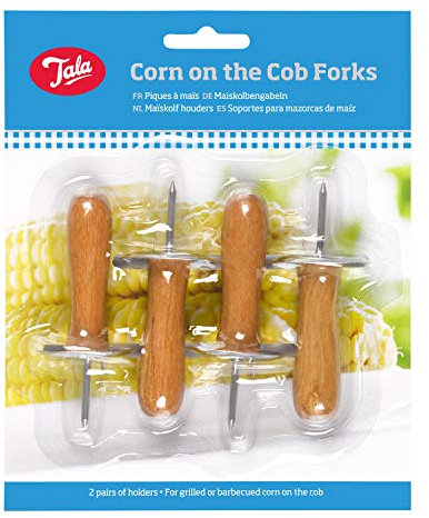 Tala Corn on The Cob Forks, Traditional Style Corn Holders with Comfortable and Stylish Wooden Handles, Prevents Mess and Ideal for BBQ's, Buffets and at The Table, Ideal for Many Other Foods