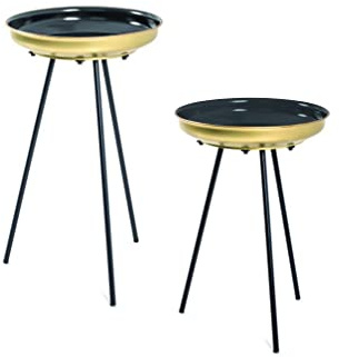 HAKU Beistelltische 2er Set Gold rund schwarz Metall Couchtische klein Couchtische klein - Maße: H 56/66 x Ø 38/38 cm Style: Art Deco