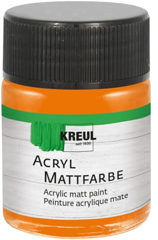 KREUL 75504 - Acryl Mattfarbe, orange im 50 ml Glas, cremig deckende, schnelltrocknende Farbe auf Wasserbasis, für viele verschiedene Untergründe geeignet