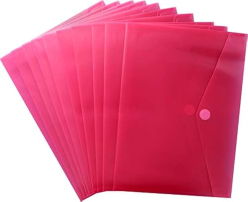 Dokumententasche A4 PP quer transparent rot mit Klett 10 Stk | Reißfeste PP Folie, klare Sicht, ideal zum Ordnen und Schützen von Unterlagen bis 100 Blatt