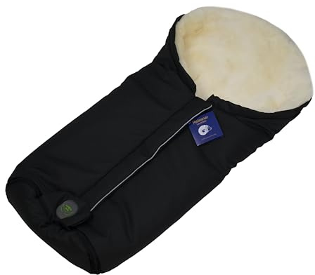 Reissner Lammfelle | Baby Fußsack ESKIMO | echtes Merino Lammfell | Mumienform | mit Reißverschluss | für Kinderwagen Buggy & Stroller | schwarz
