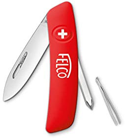 FELCO 502 Schweizer Taschenmesser (Messer mit 4 Funktionen, inkl. Schraubenzieher + Pinzette, Mehrzweckmesser, Länge 95 mm, Klinge 75 mm), Rot