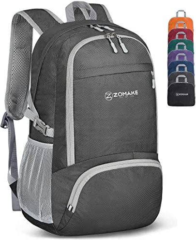 ZOMAKE Leicht Faltbarer Rucksack Packbare Backpacks 30L,Kleiner Faltbar Wanderrucksack Wasserdicht für Damen Herren Outdoor Wandern(Dunkelgrau)