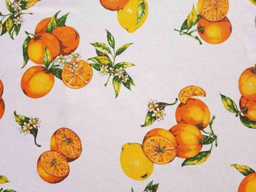 Tischwäsche: Orangen und Zitronen Stoff | Produkt 100% Baumwolle | Stoffbreite: 180 cm | Pro Laufmeter