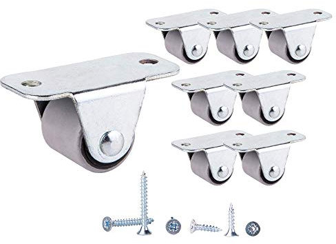 (Pack of 8) 16 mm Small Wheel Castors Rubber Casters Soft Movement Castors for Furniture Non-Swivel Fixed Wheels Non-Plastic Wheels Screws Included (8)