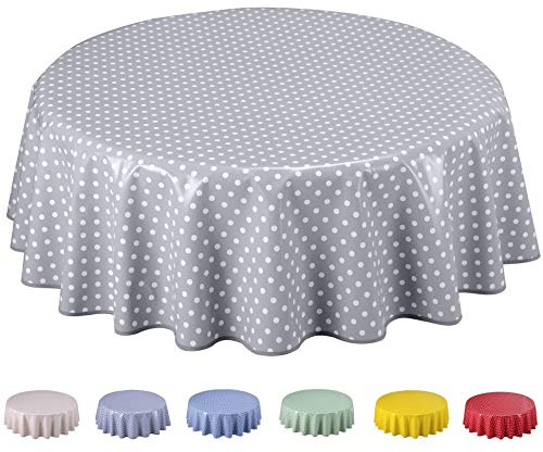 Wachstuch Tischdecke Abwaschbar Rund 140cm Kleine Tupfen Hellgrau