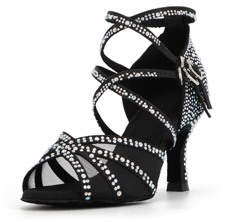 Syrads Zapatos de Baile Latino con pedrería para Mujer Salsa Tango Moderna Bachata Zapatos de Baile de Salón Suela Blanda 1057